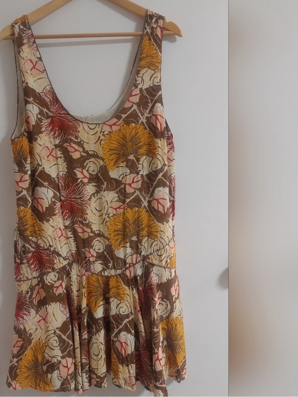 Free People Floral Scoop-Neck Mini Dress in Brown, Mustard and Red